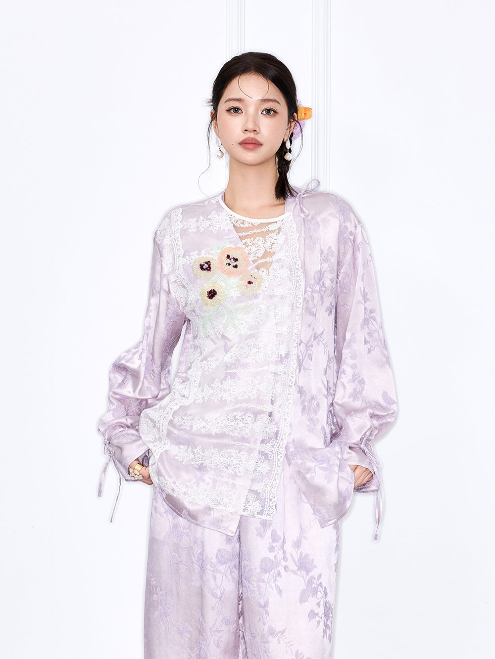 MUKZIN Designer New Chinese Style Jacquard Lace Long Sleeve Mulberry Silk Suit Shirt