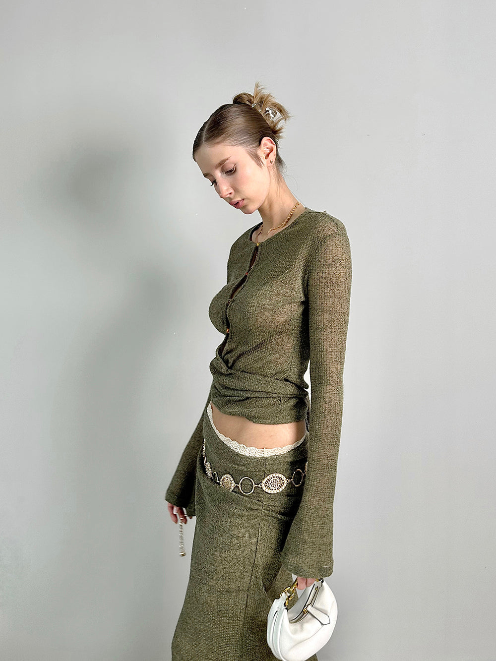 MUKTANK×Jqwention Moss Green Slim-Fit Maxi Dress Suit Top