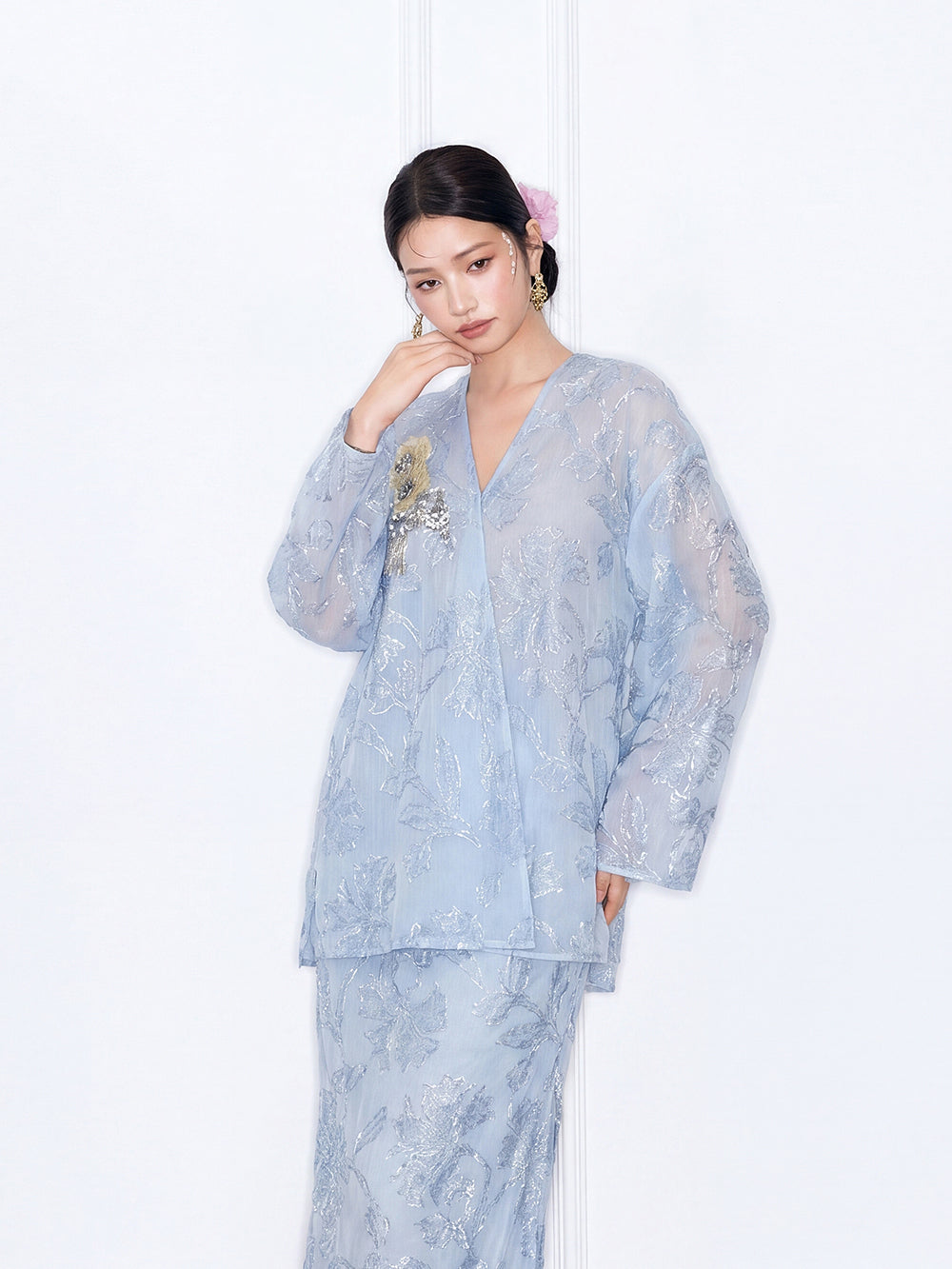 MUKZIN×"Capsule Collection" New Chinese Style Embroidered Loose Minimalist Blue Set Cropped Jacket