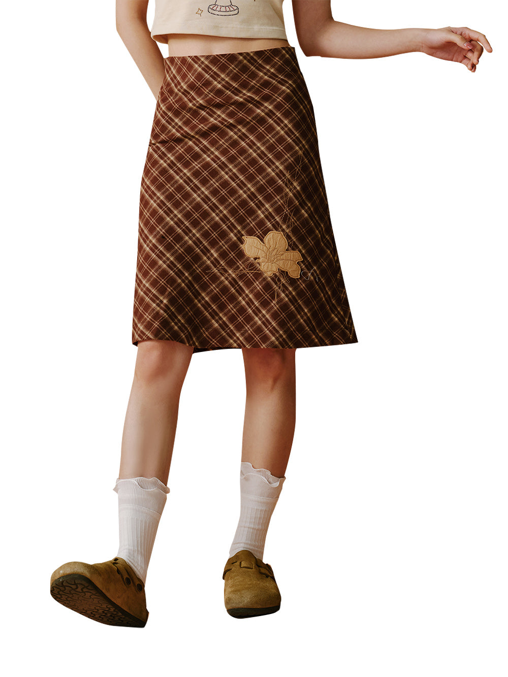 MUKTANK x LOUMUTAKU Iris Flower Felted Wool Embroidered Plaid Skirt