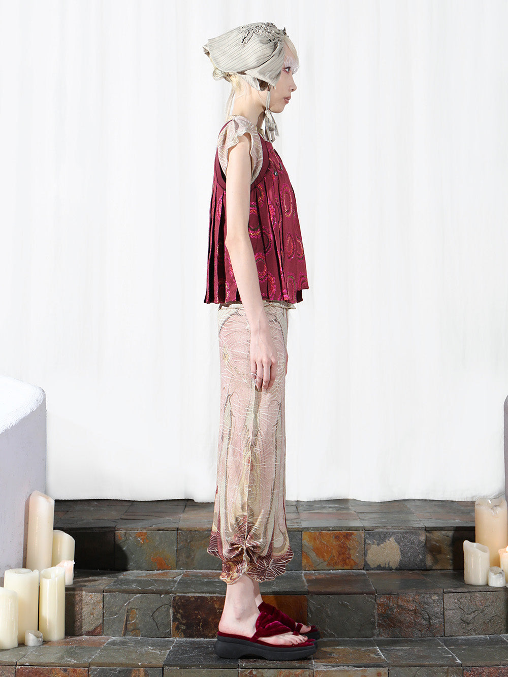 MUKTANK x COOLOTHES Cracked Creased Wet Print Floral Pleated Skirt