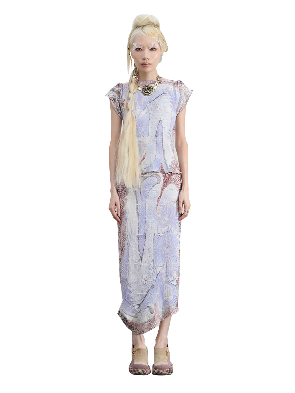 MUKTANK x COOLOTHES Cracked Creased Wet Print Floral Pleated Skirt
