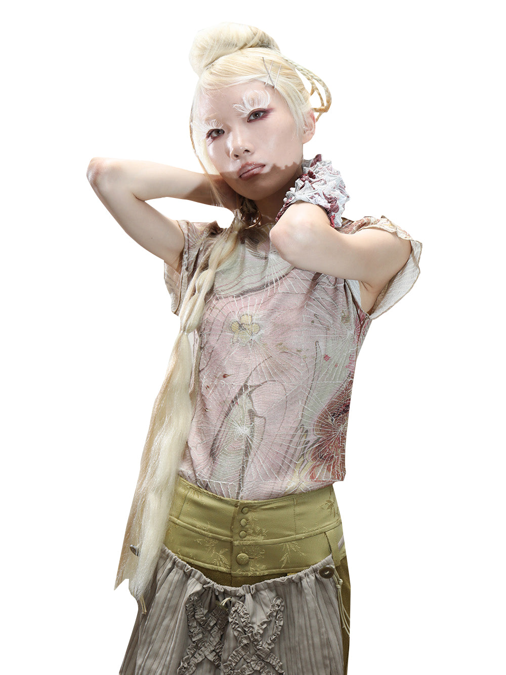 MUKTANK x COOLOTHES Cracked Creased Wet Print Floral Pleated Skirt