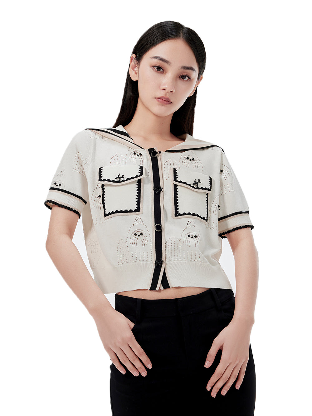 MUKZIN Fashion Navy Collar Knitted T-shirt