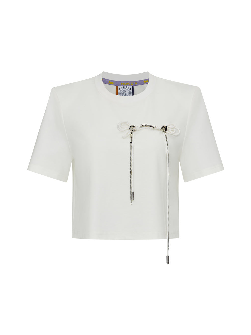 MUKZIN White Short Bow Design Casual T-shirt