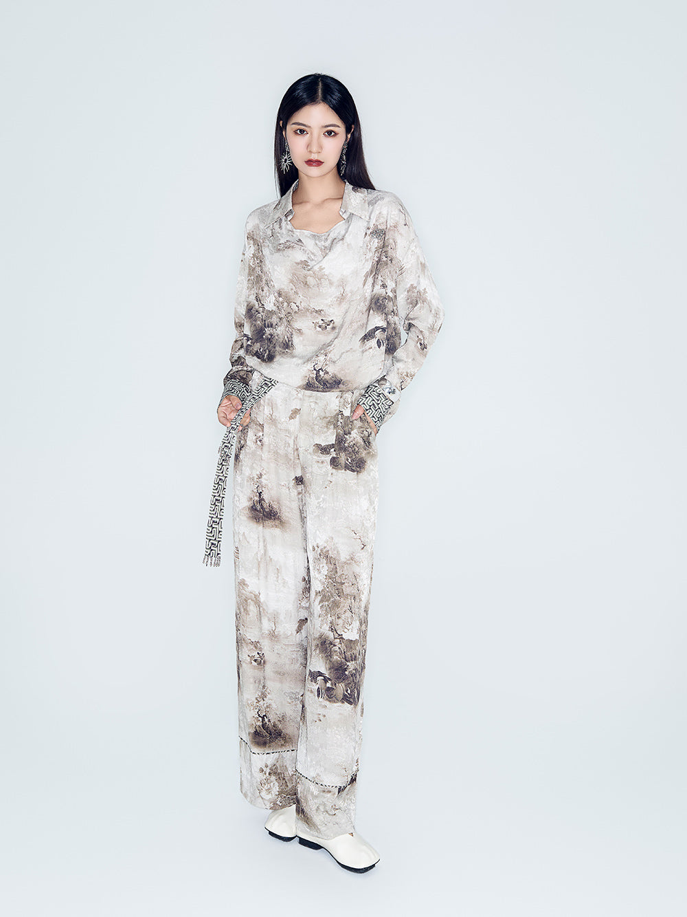 MUKZIN Lilong "Mandarin Duck" Ink-Wash Wide Leg Pants