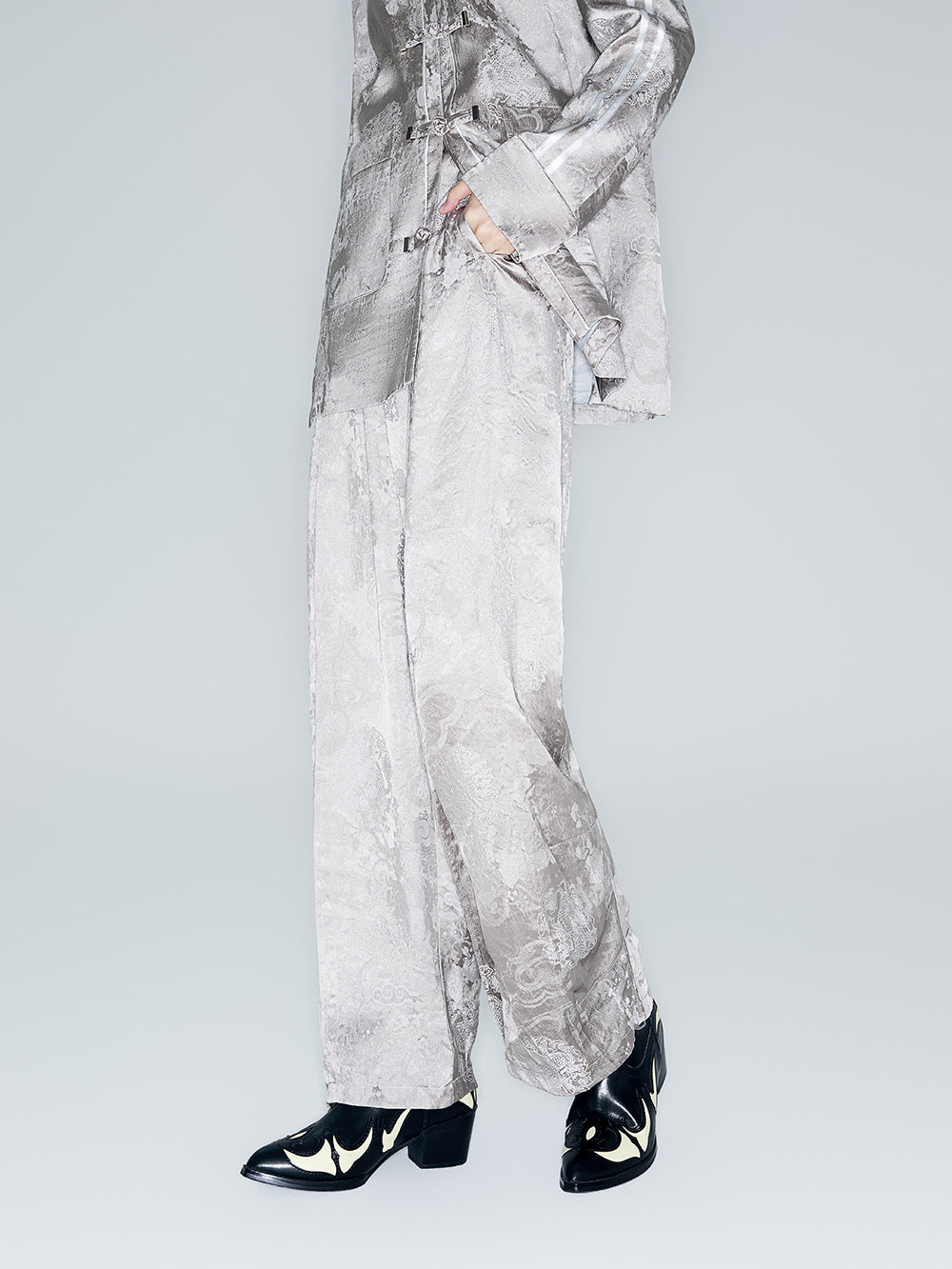MUKZIN Linglong "thunderclap"Embossed Jacquard Draped Harem Pants