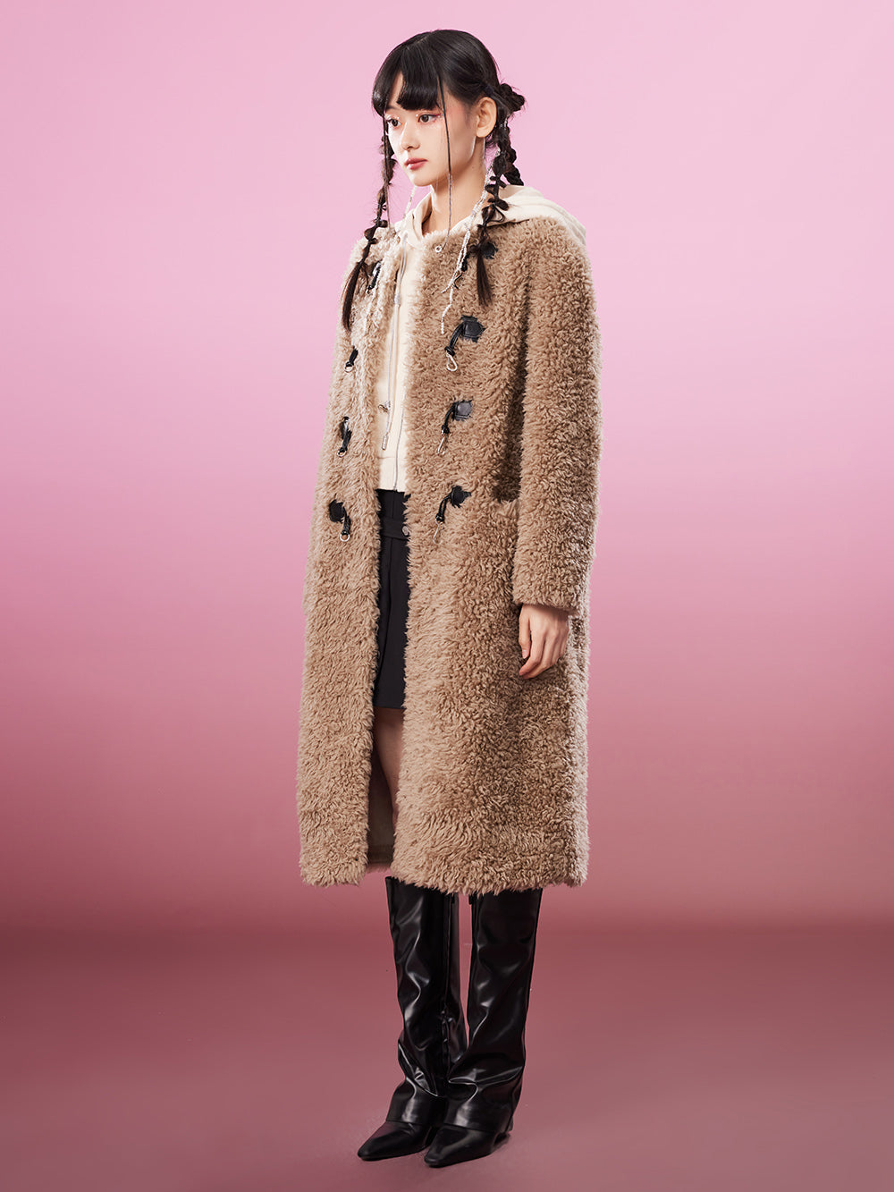 MUKZIN Straight Light Brown Lambswool Coat