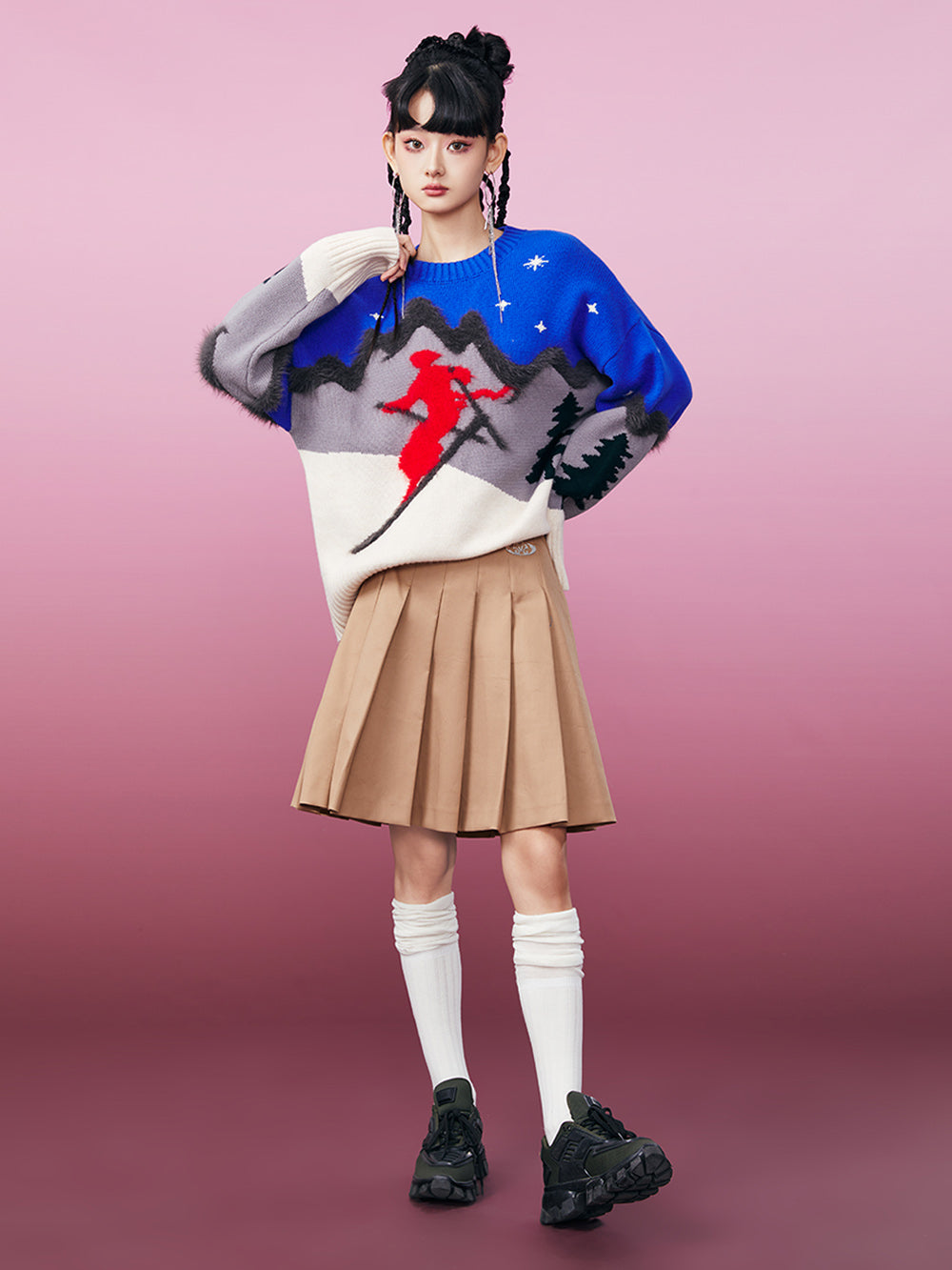 MUKZIN Skiing Women Blue Knited Sweater