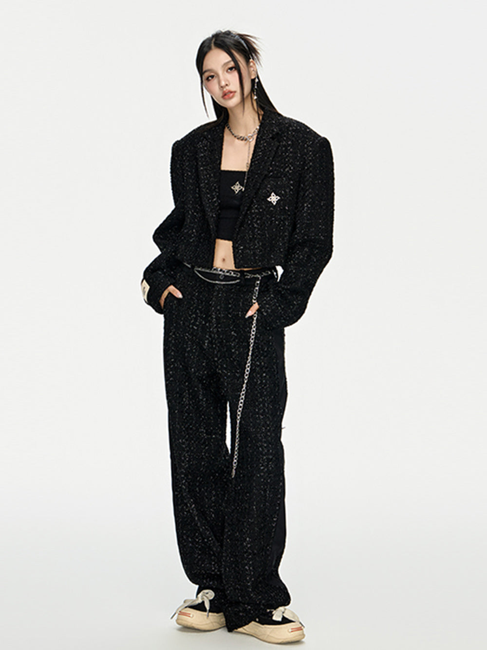 MUKTANK x ARDENCODE W IMPRINT Spliced Woollen Wide Leg Pants