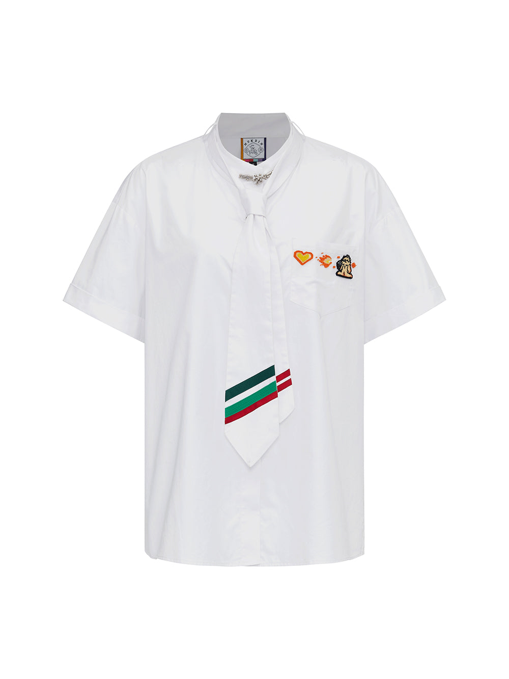 MUKZIN White Varsity Collar T-Shirt