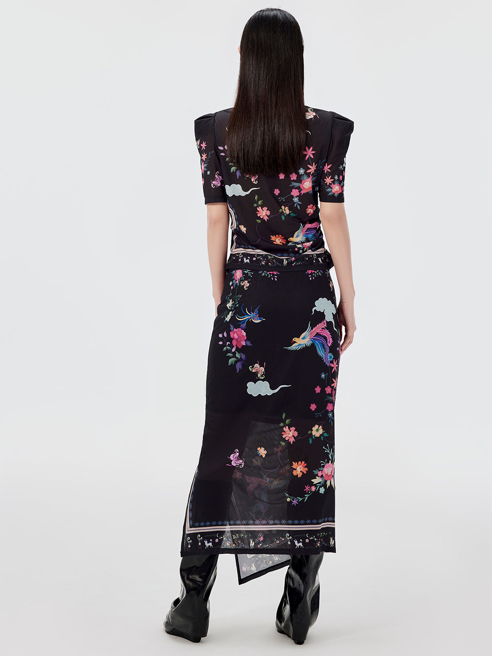 MUKZIN Chinese Style Printed Slit Skirt