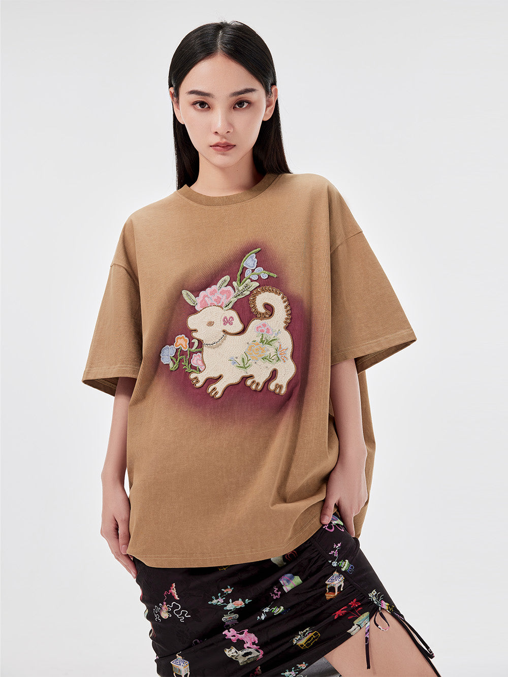 MUKZIN Casual Loose Cute Embroidered Versatile Retro Style T-shirt