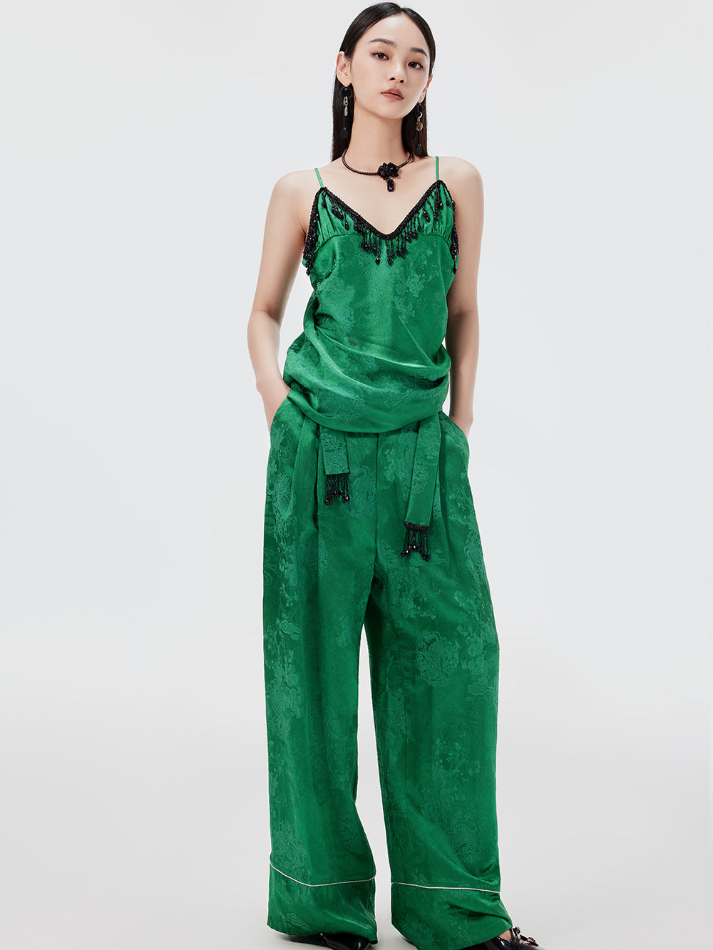 MUKZIN Sexy Suspender Jacquard Pants Suit Two-piece Set