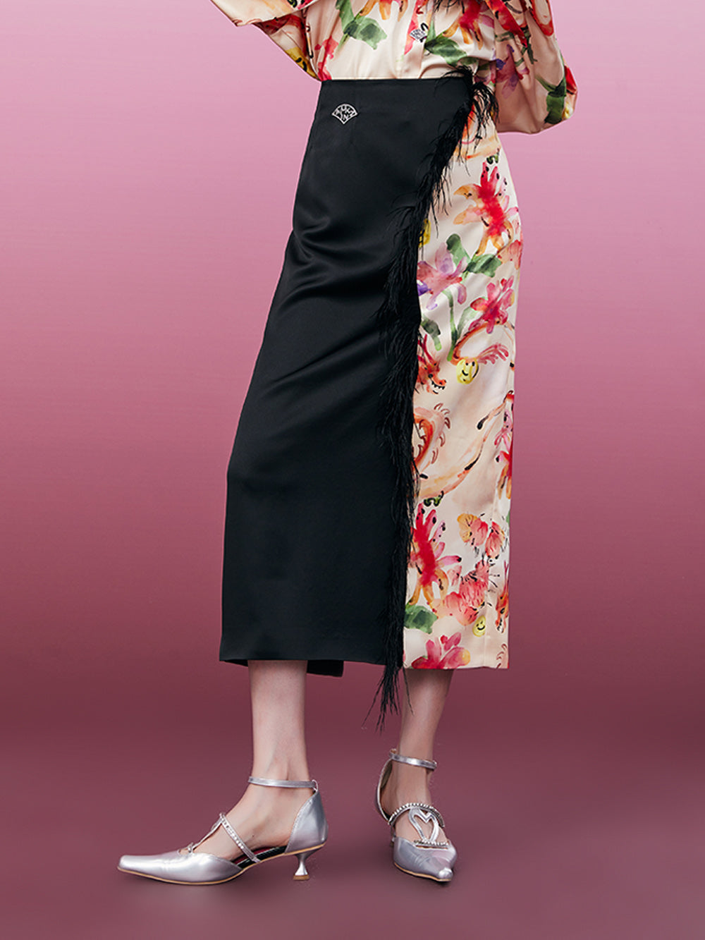 MUKZIN Black Jacquard Pleated Skirt