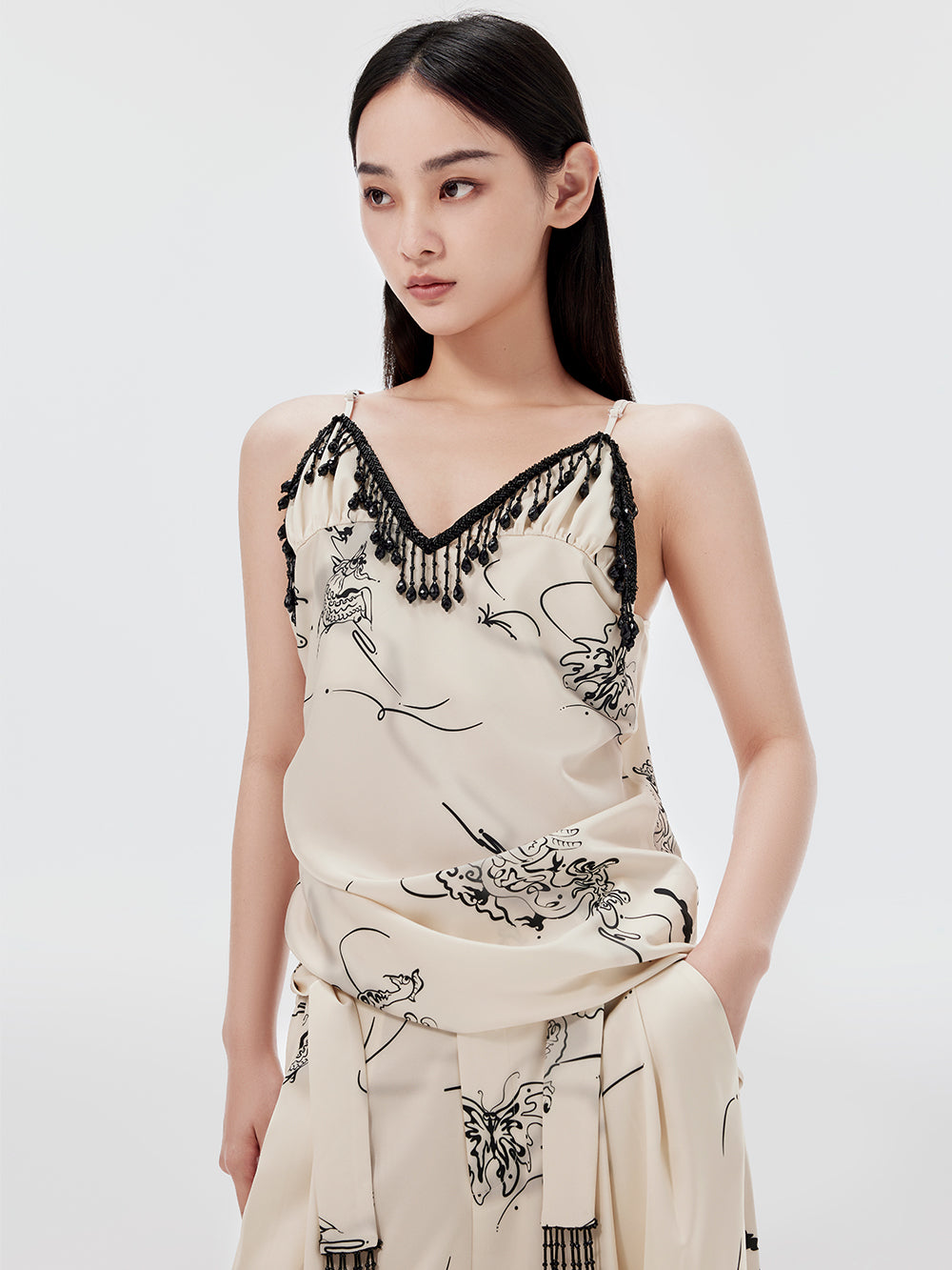 MUKZIN Sexy Suspender Print Pants Suit Two-piece Set