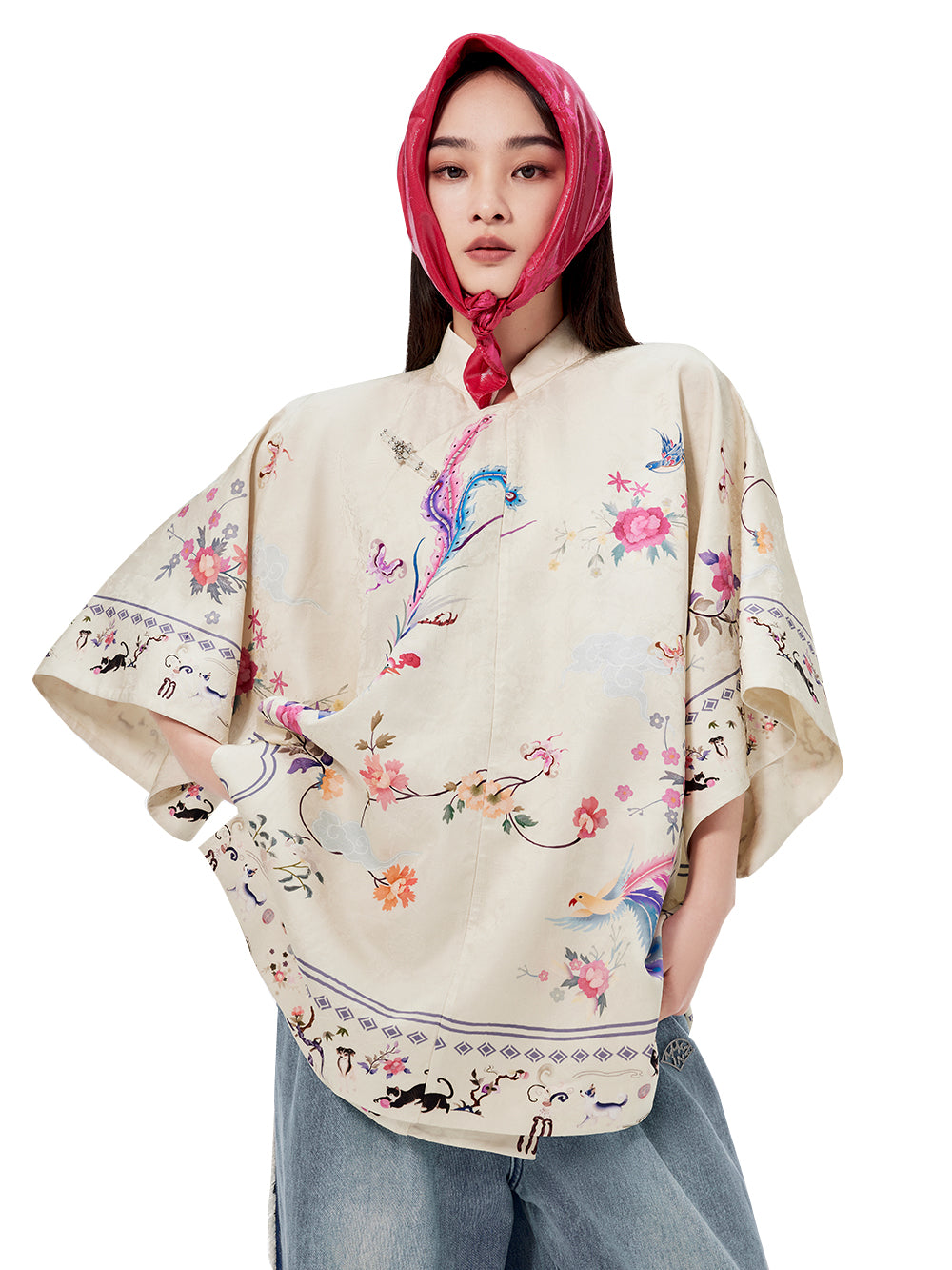 MUKZIN Beige Jacquard Cheongsam Qi Pao Shirt