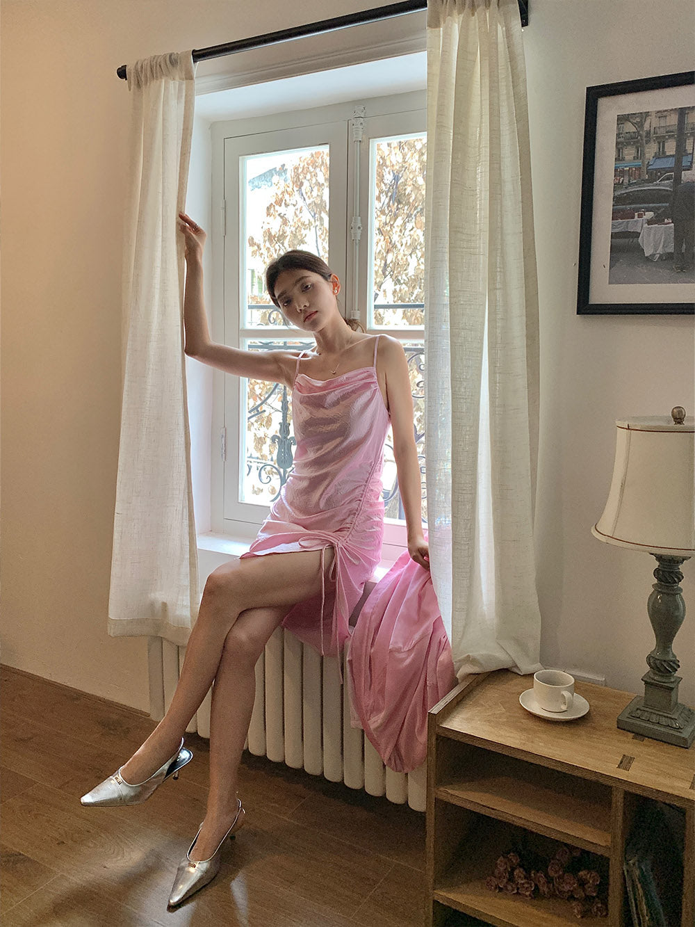 WS Rose Red/Pink Side Slit Strap Night Dress