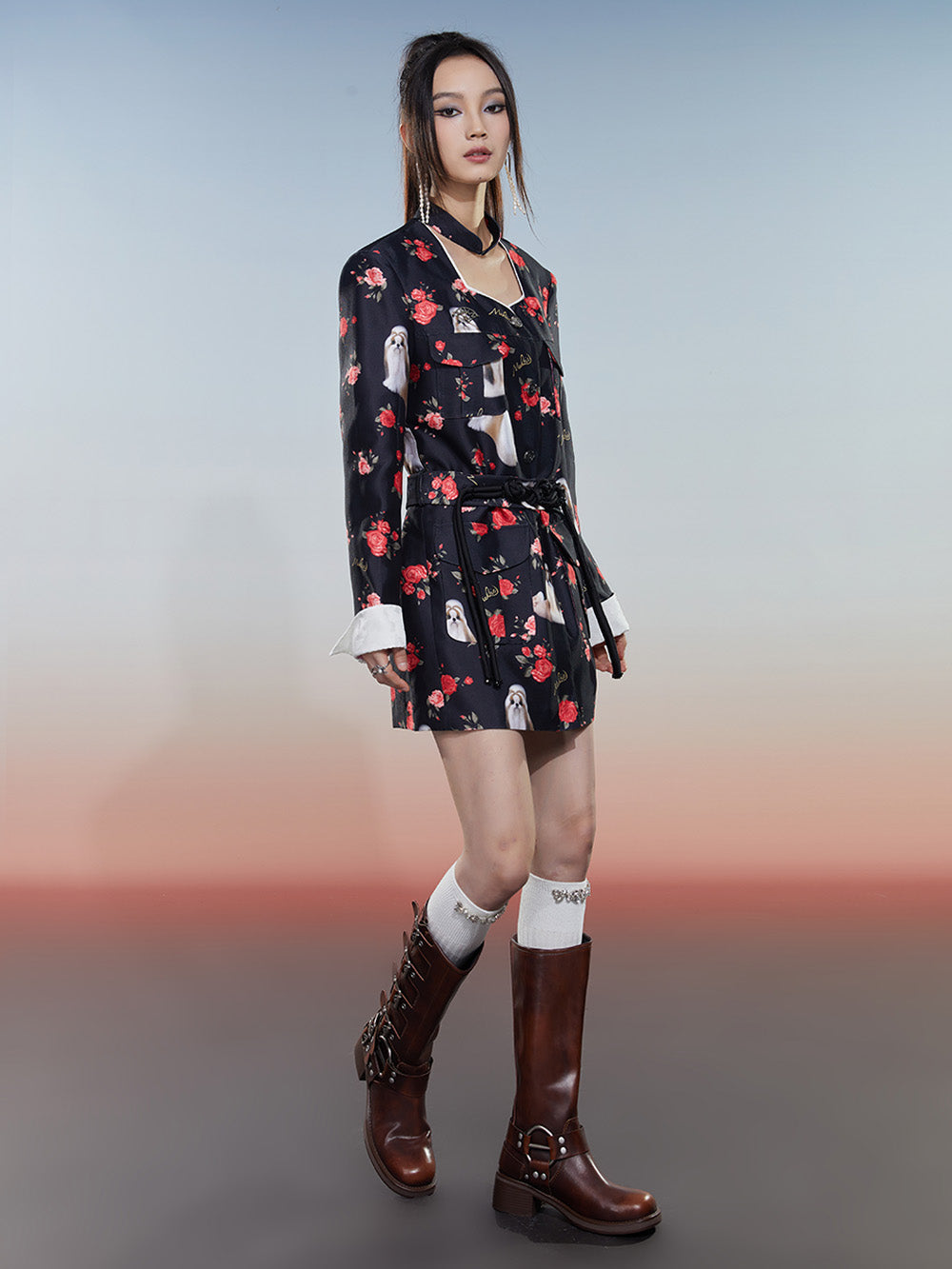 MUKZIN Square Neck Retro New Popular Long-sleeved Cheongsam Dress