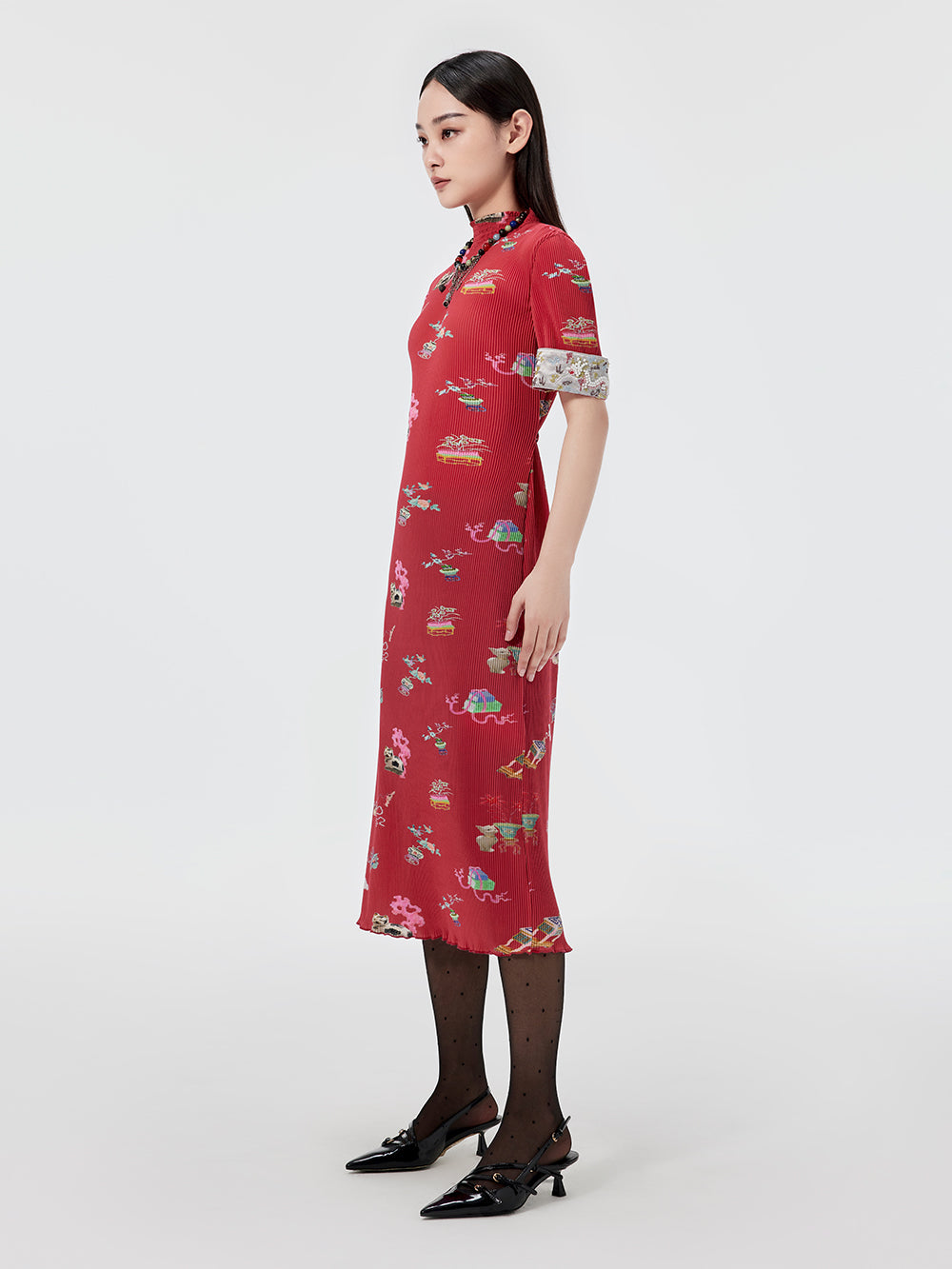MUKZIN Printed Short-sleeved Cheongsam Qi Pao