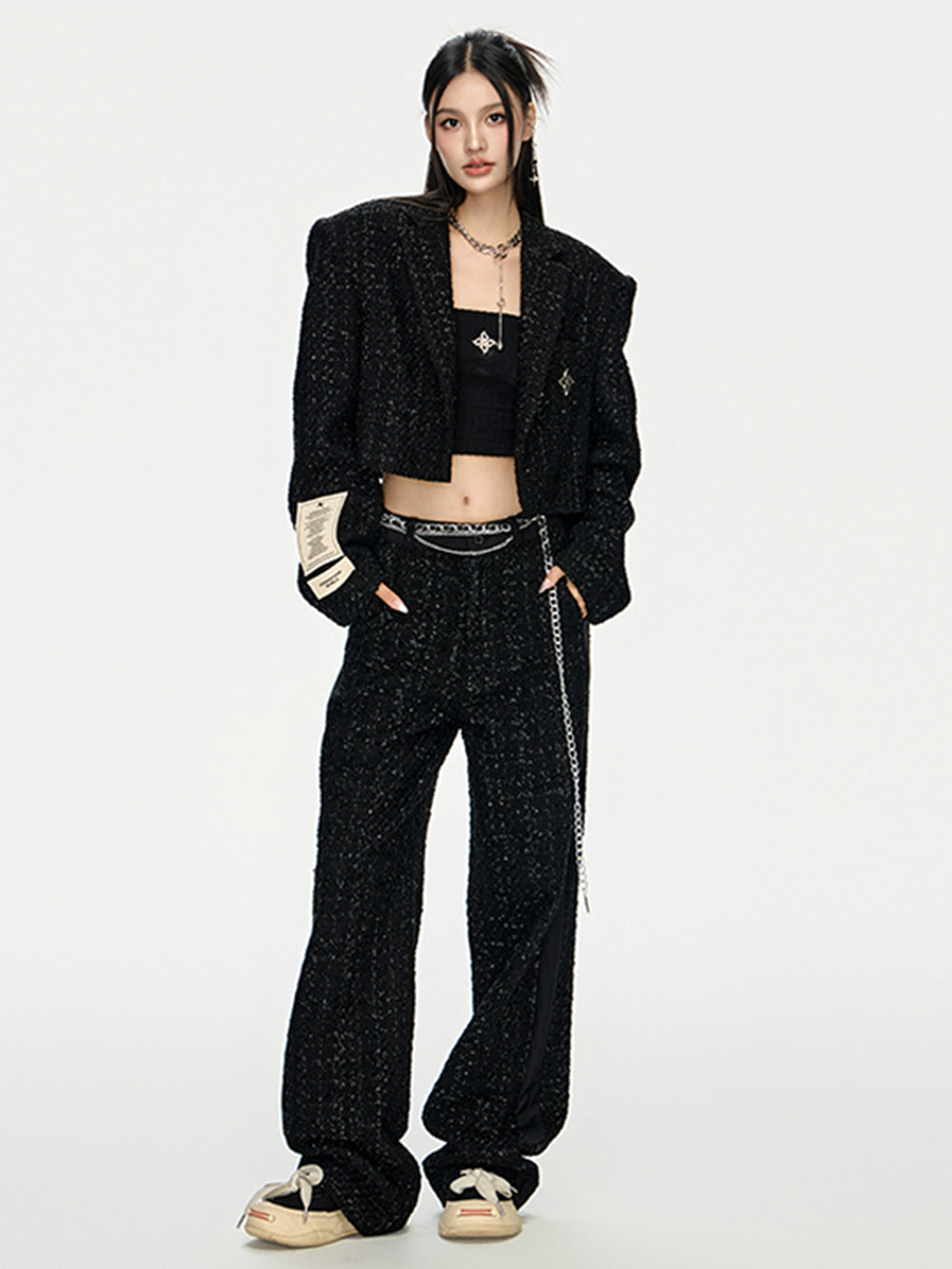 MUKTANK x ARDENCODE W IMPRINT Spliced Woollen Wide Leg Pants