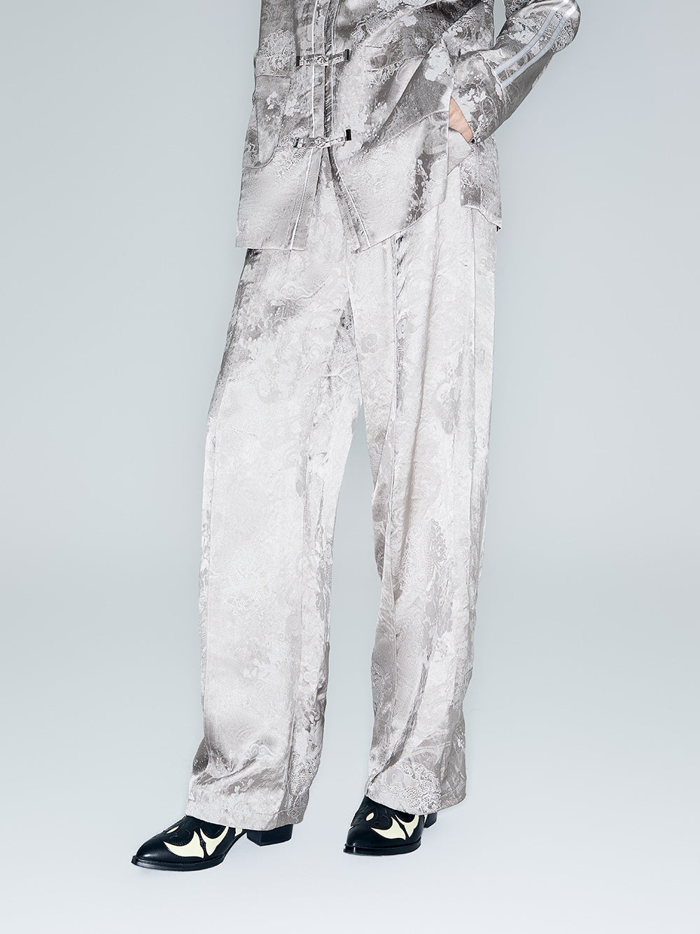 MUKZIN Linglong "thunderclap"Embossed Jacquard Draped Harem Pants