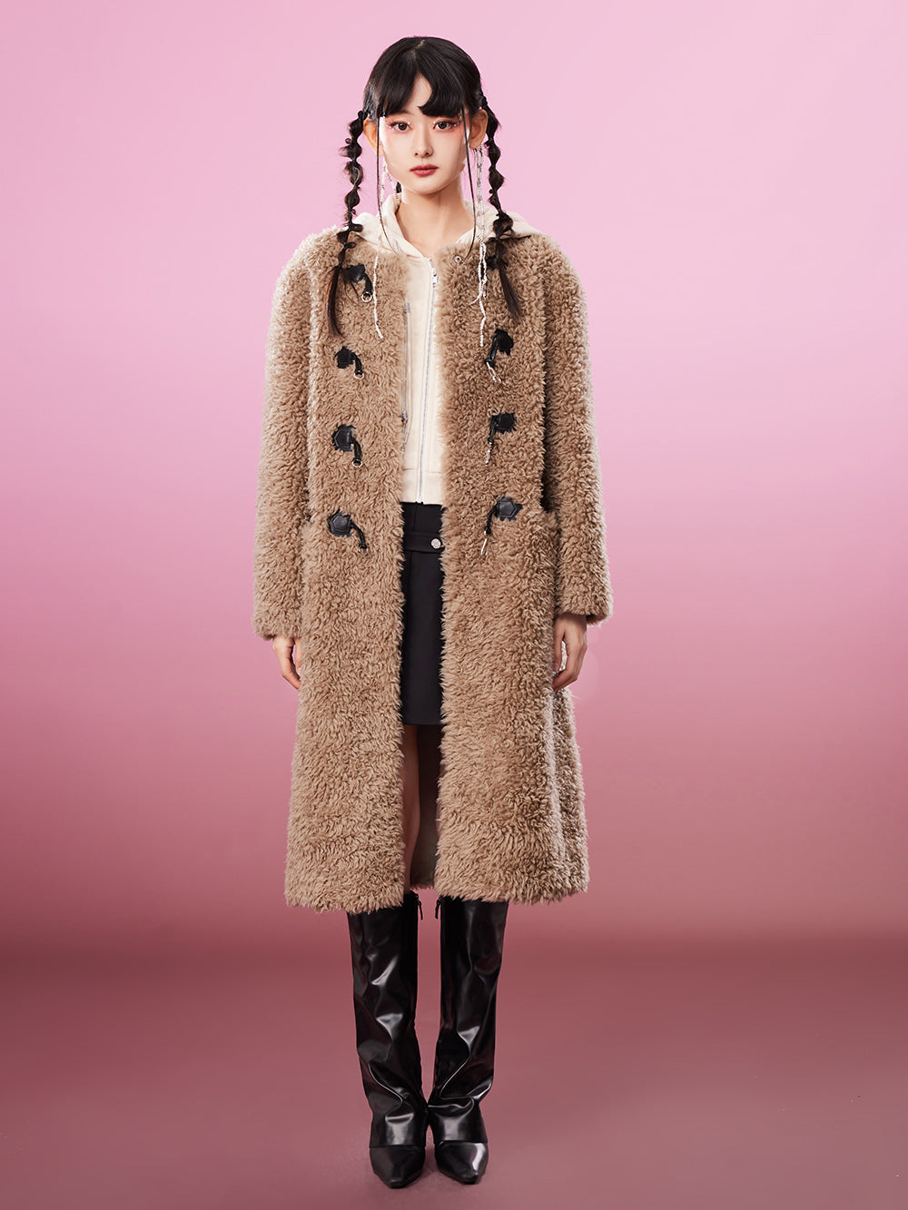 MUKZIN Straight Light Brown Lambswool Coat