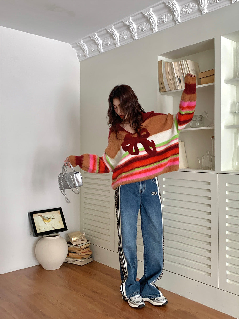 MUKZIN Bow Striped All-match Casual Cute Sweatshirt