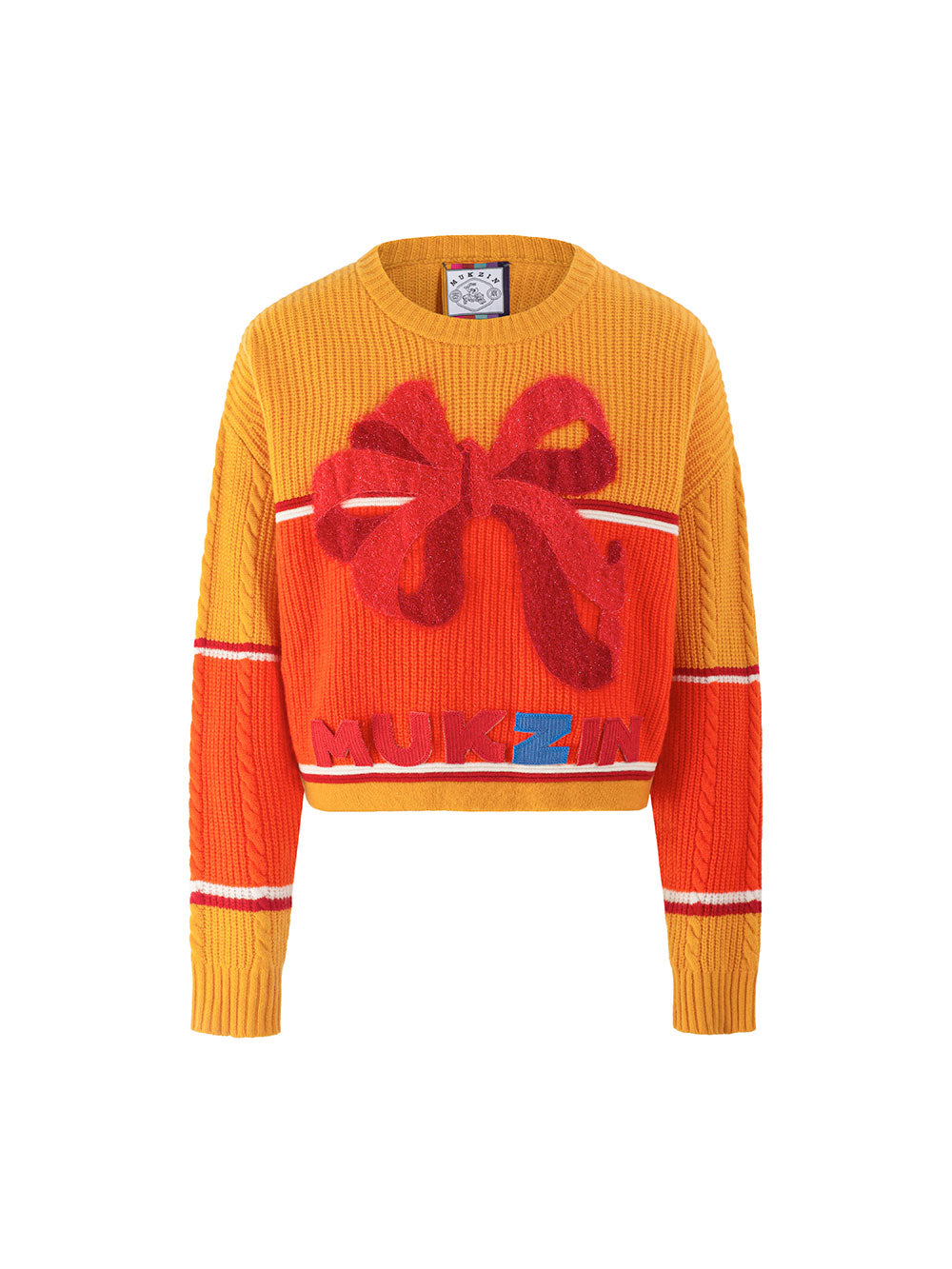 MUKZIN Bowknot Ginger and Red Color Blocking Sweater