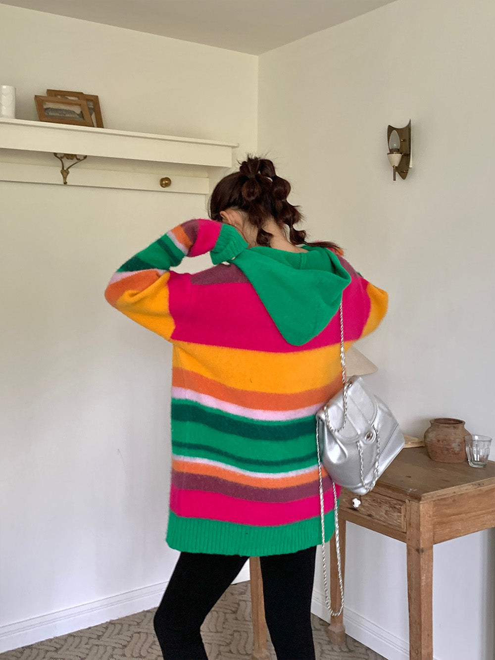 MUKZIN Ginger Rose Red Green Yarn Hooded Sweater