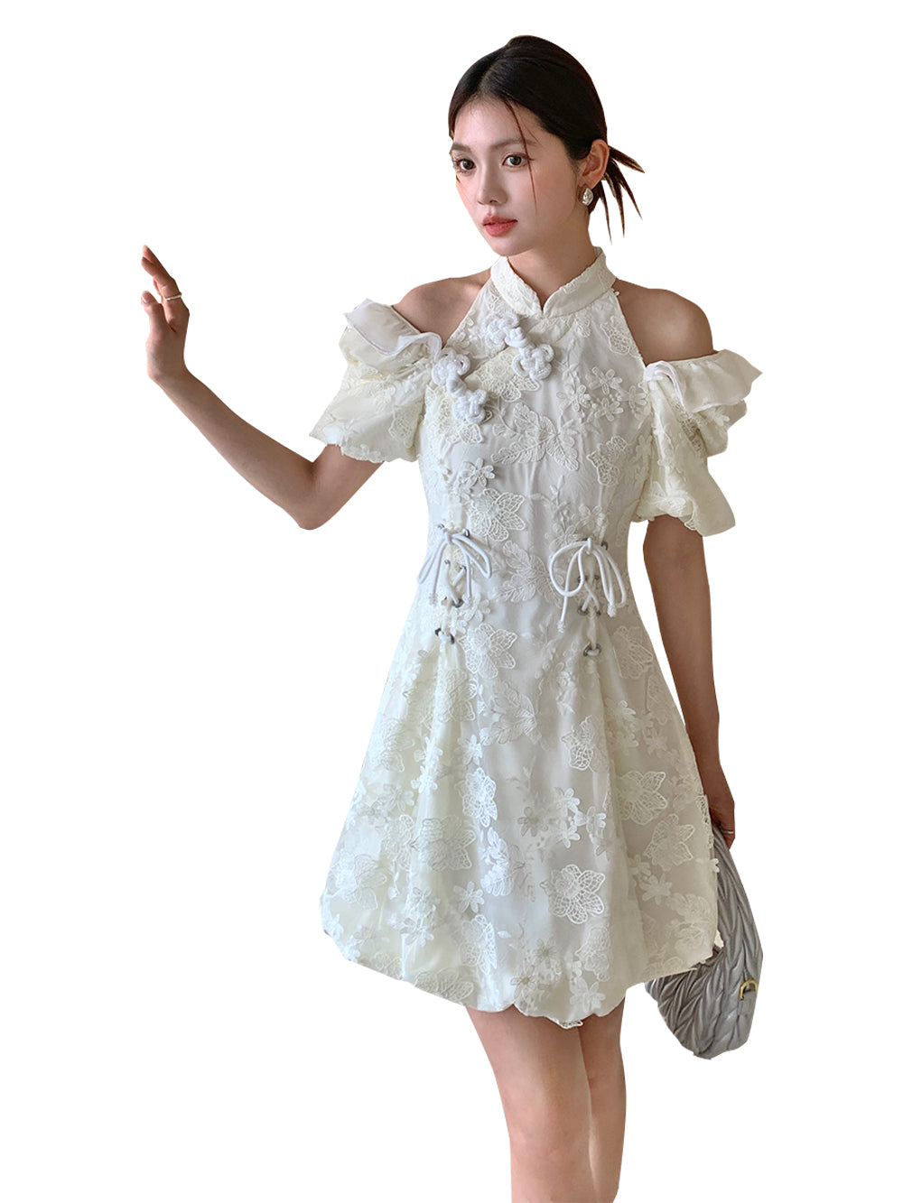 MUKZIN White Lace Off-shoulder Cheongsam QIPAO MUKZIN White Lace Off-shoulder Cheongsam QIPAO