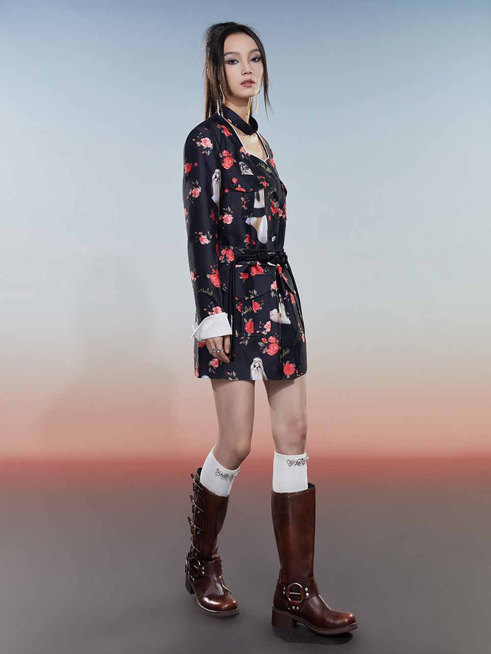 MUKZIN Square Neck Retro New Popular Long-sleeved Cheongsam Dress