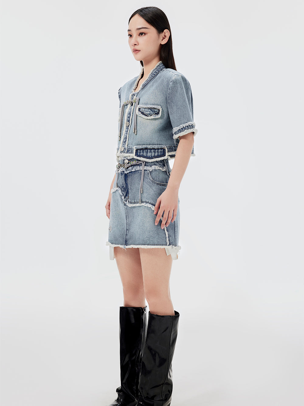 MUKZIN Vintage Denim Frayed Skirt