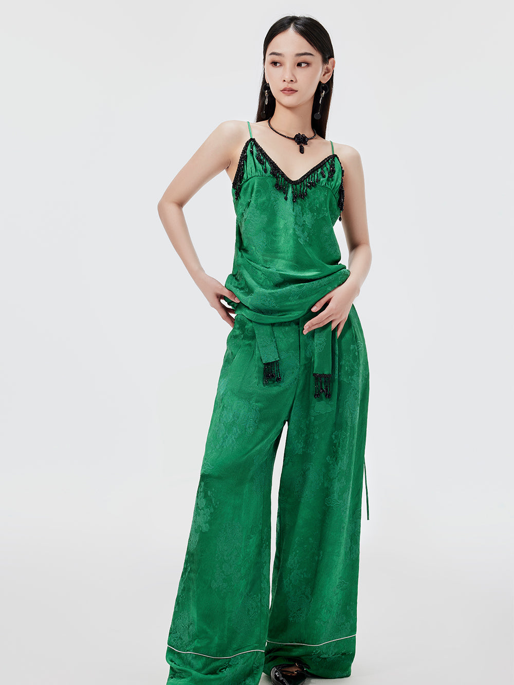 MUKZIN Sexy Suspender Jacquard Pants Suit Two-piece Set