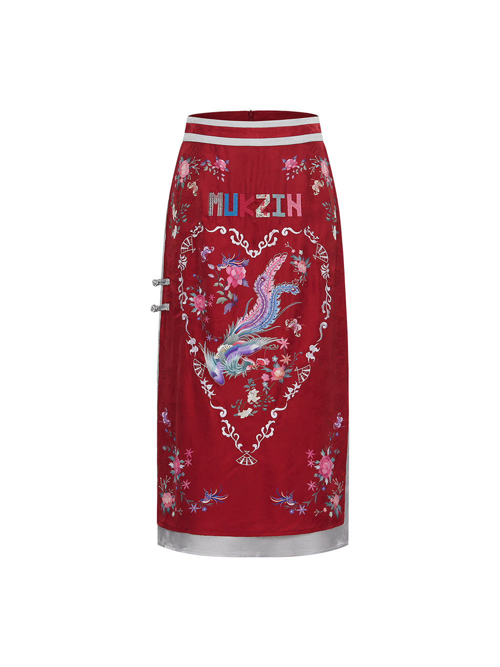 MUKZIN Red Embroidered Chinese Ethnic Style Midi Skirt