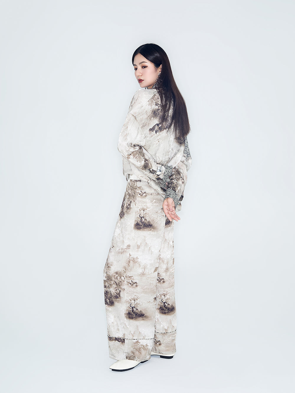 MUKZIN Lilong "Mandarin Duck" Asymmetric Ink-Wash Shirt