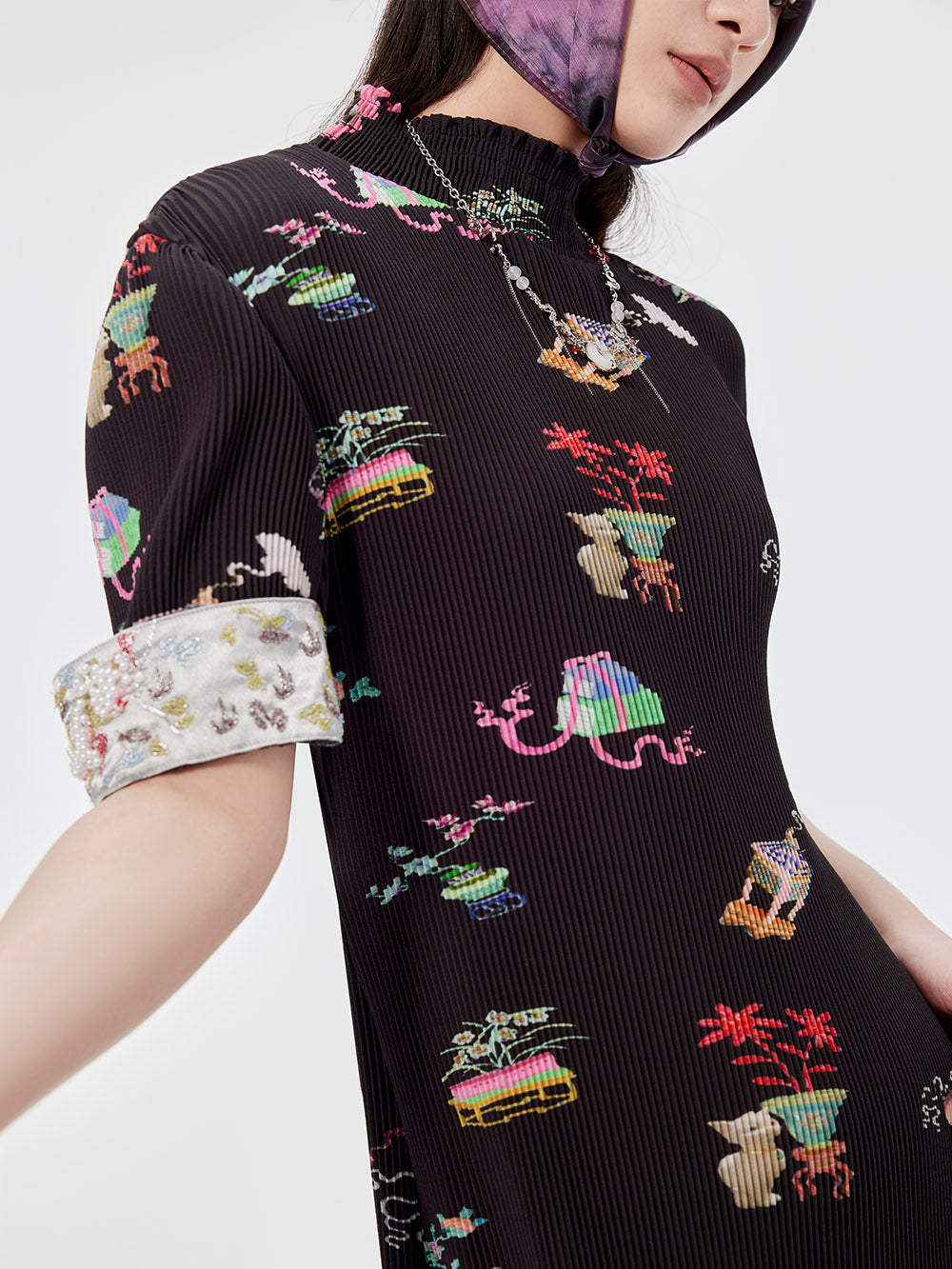 MUKZIN Printed Short-sleeved Cheongsam Qi Pao