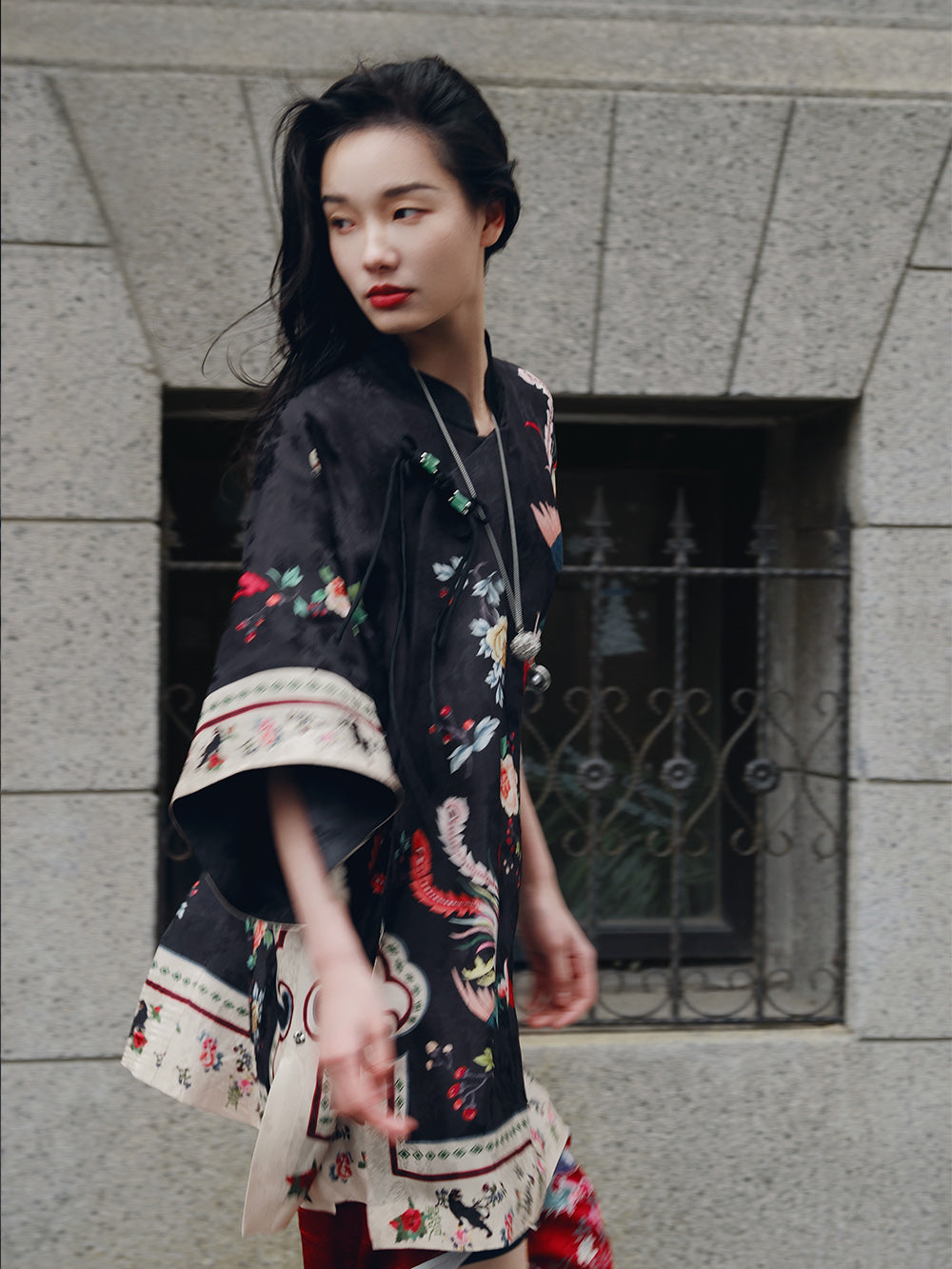 MUKZIN Chinese Stand Collar Printed Half-sleeved Shirt Dresses