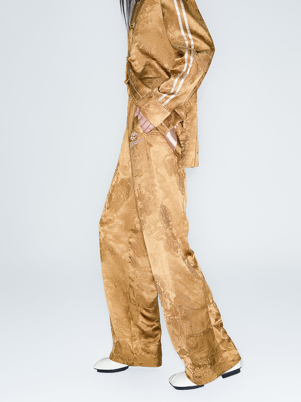 MUKZIN Linglong "thunderclap"Embossed Jacquard Draped Harem Pants