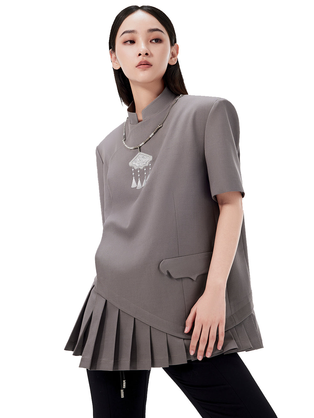 MUKZIN Chinese Style Stand Collar Skirt Design Short Sleeve Jacket