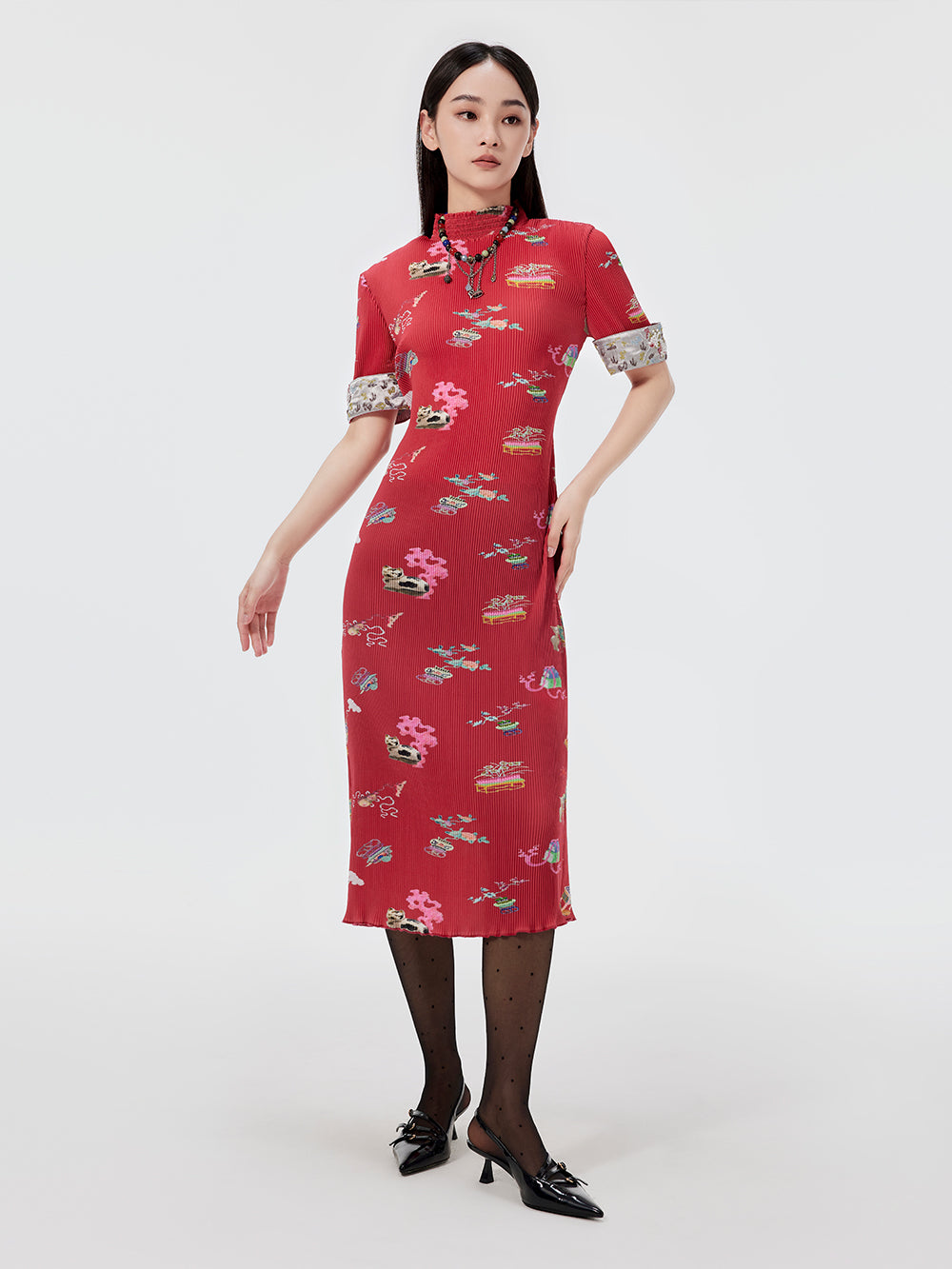 MUKZIN Printed Short-sleeved Cheongsam Qi Pao