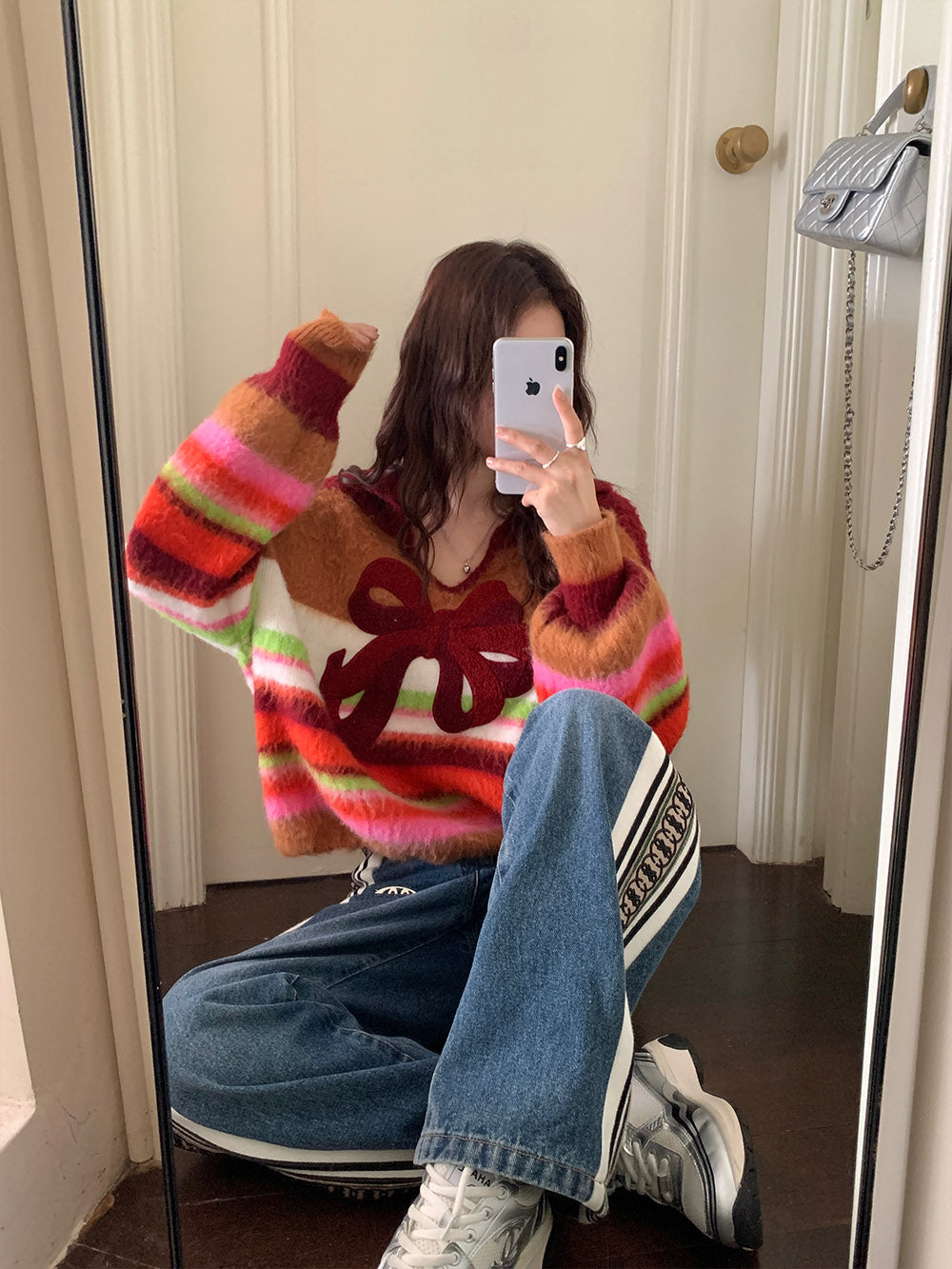 MUKZIN Bow Striped All-match Casual Cute Sweatshirt