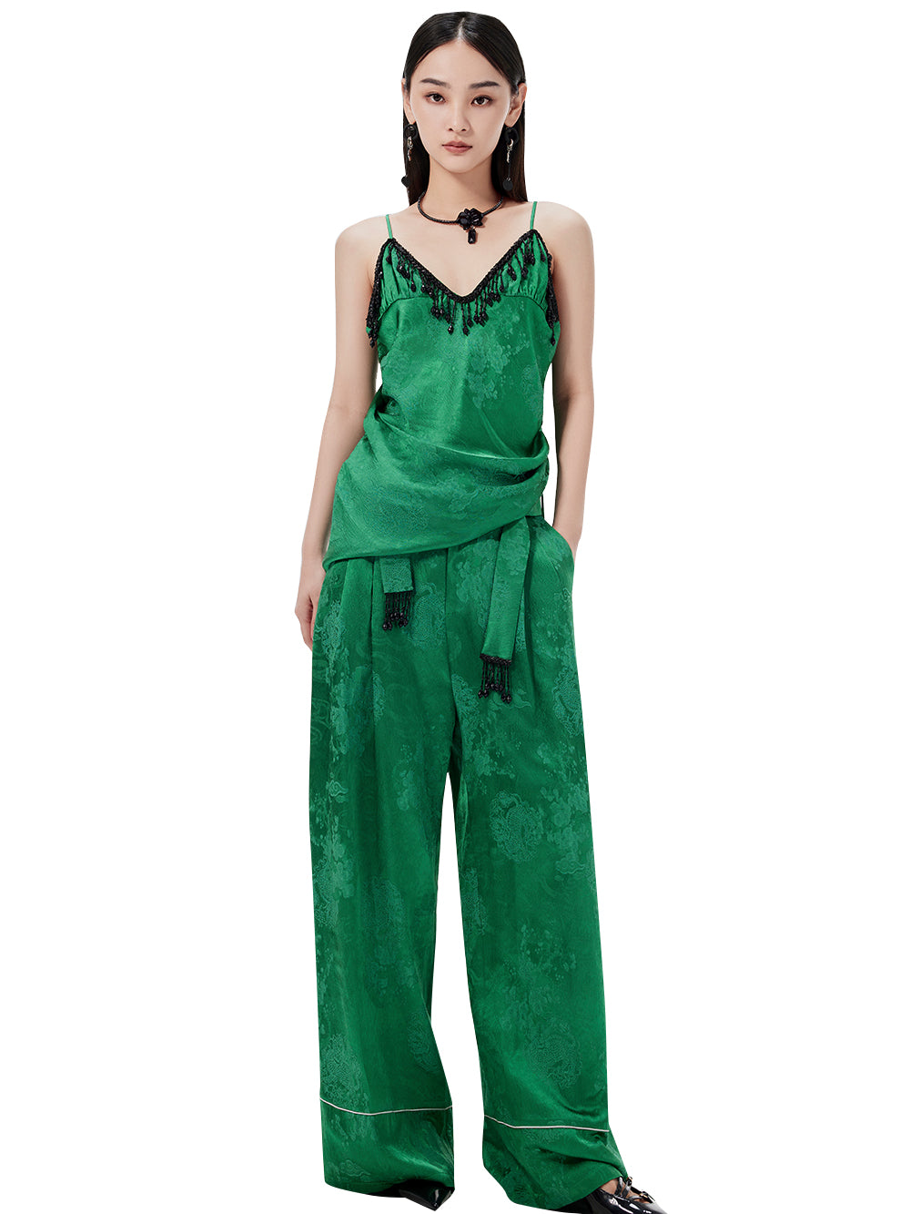 MUKZIN Sexy Suspender Jacquard Pants Suit Two-piece Set Green / M MUKZIN Sexy Suspender Jacquard Pants Suit Two-piece Set Green / M
