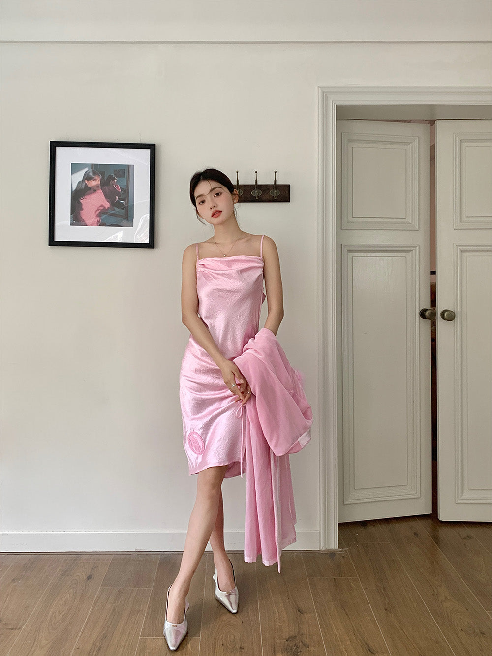 WS Rose Red/Pink Side Slit Strap Night Dress