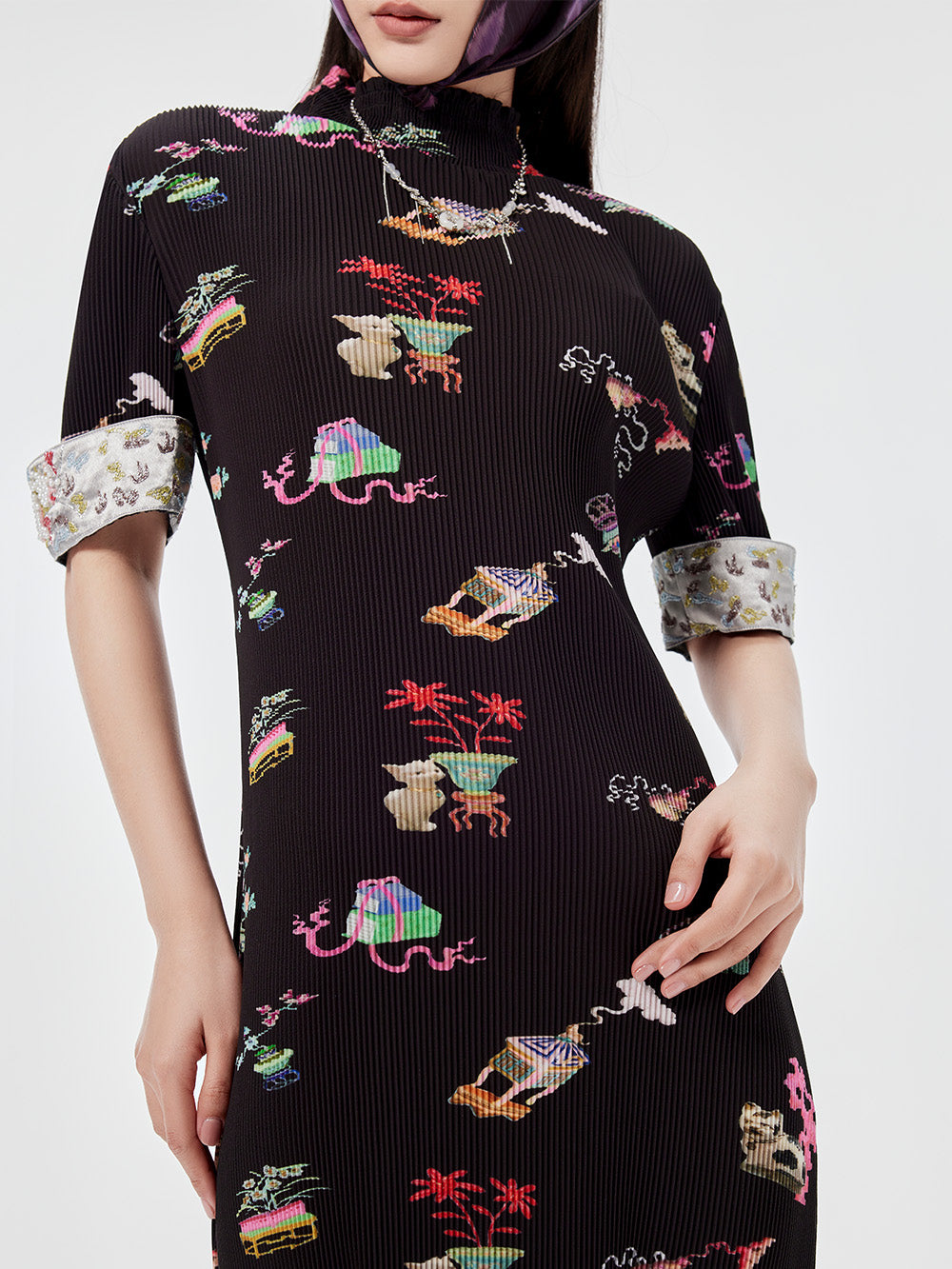 MUKZIN Printed Short-sleeved Cheongsam Qi Pao