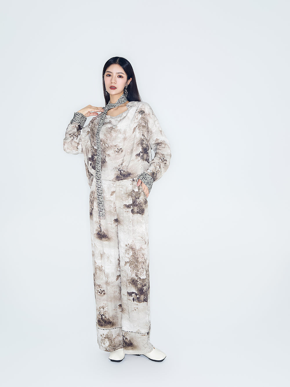MUKZIN Lilong "Mandarin Duck" Ink-Wash Wide Leg Pants