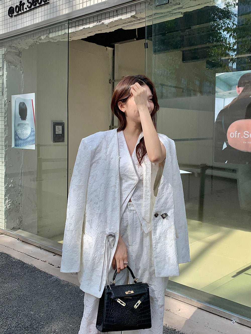 MUKZIN White Jacquard Chinese Charming Suit