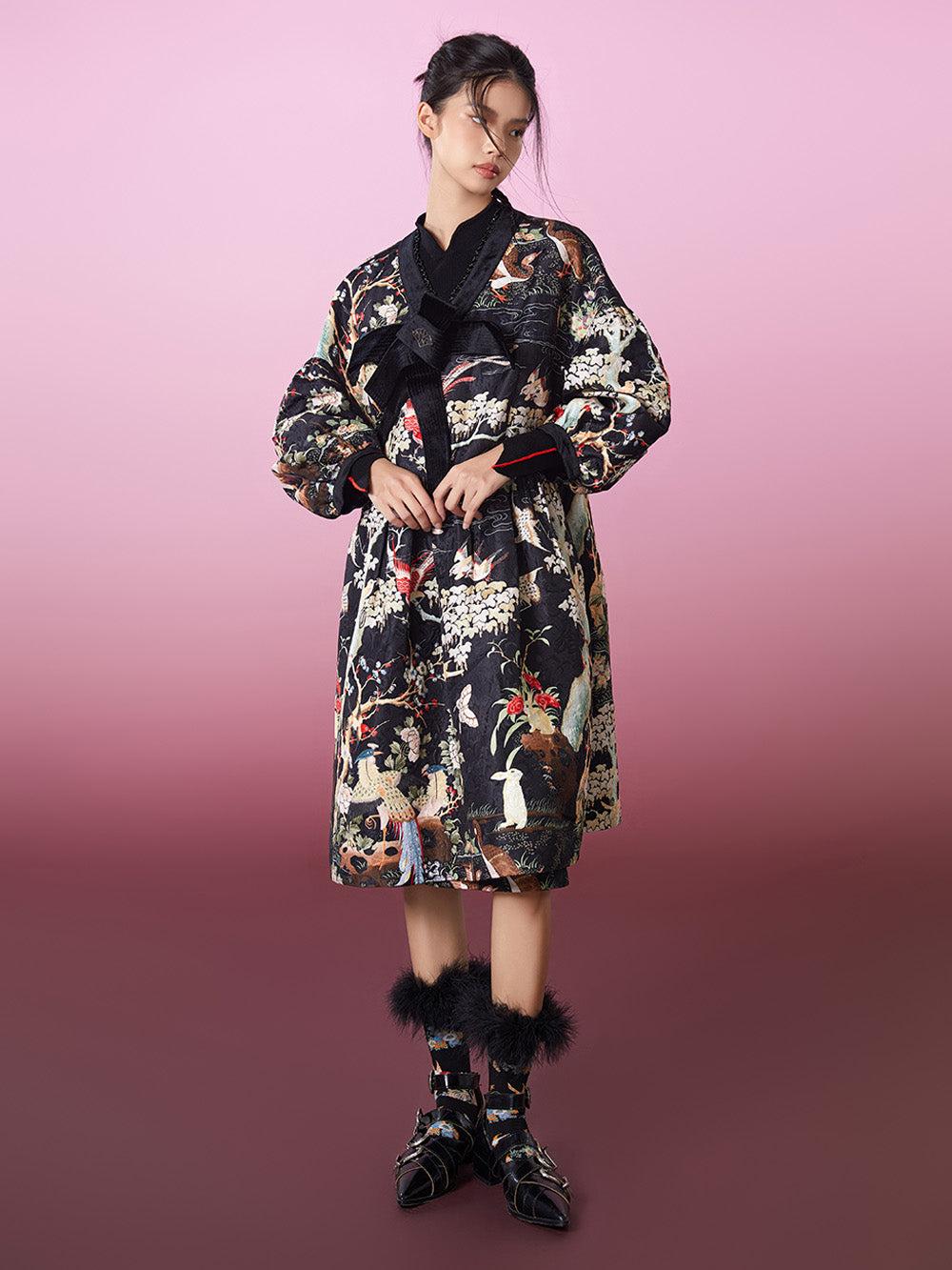 MUKZIN Jacquard Patchwork Bow Chinese Retro Dress