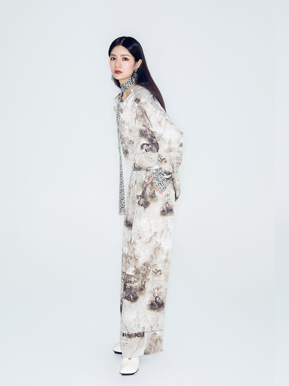MUKZIN Lilong "Mandarin Duck" Ink-Wash Wide Leg Pants