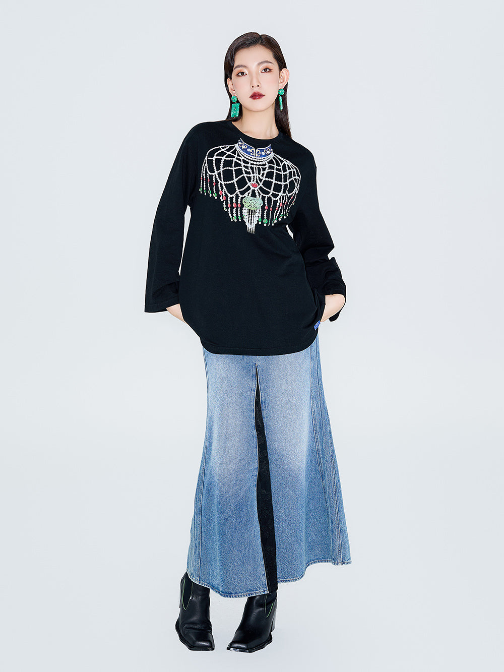 MUKZIN Linglong“Soft Armor”Round Neck Faux Two-Piece Sweatshirt